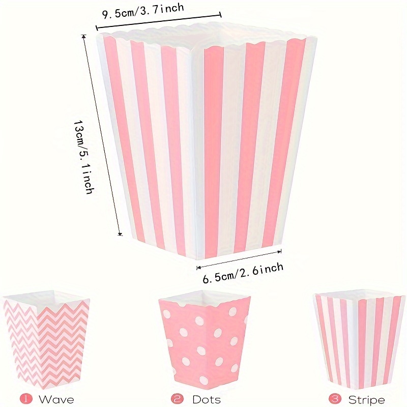 Home Cinema Furniture - 12 ชิ้น/แพ็ค,กระดาษสีชมพูกล่อง PopCorn,ลาย Polka Dot Candy
