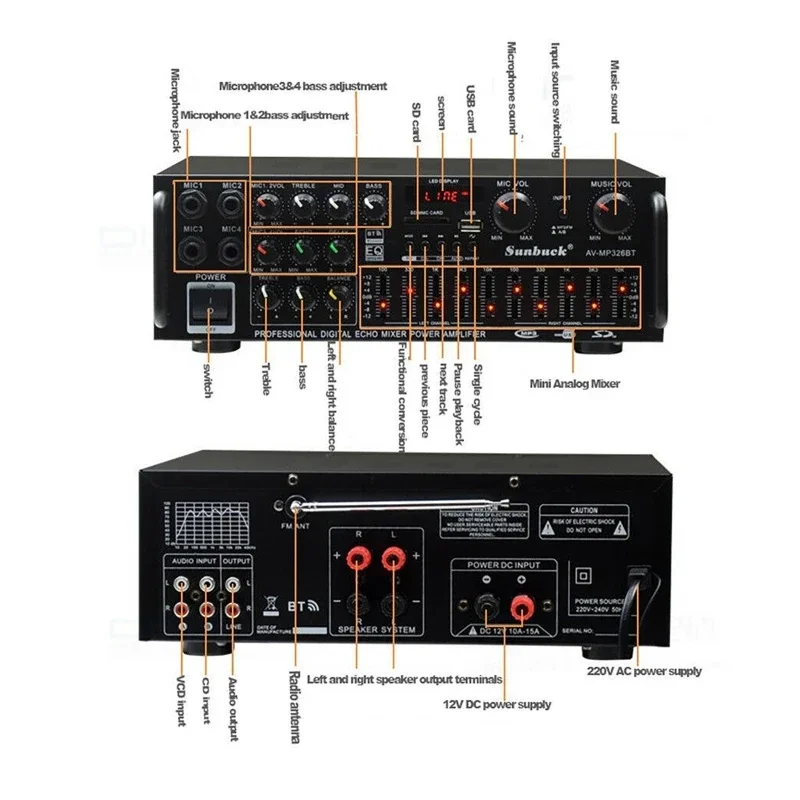 2000W Bluetooth Audio Power Am - Home Cinema Receiver บทวิจารณ์และราคา